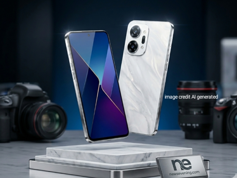 OnePlus Nord 5 5G का मोबाइल लुक और डिजाइन जिसमें प्रीमियम ग्लास फिनिश, स्लिम बॉडी, कर्व्ड एज और मॉडर्न स्टाइल दिखाया गया है जो इसे एक प्रीमियम 5G स्मार्टफोन बनाता है