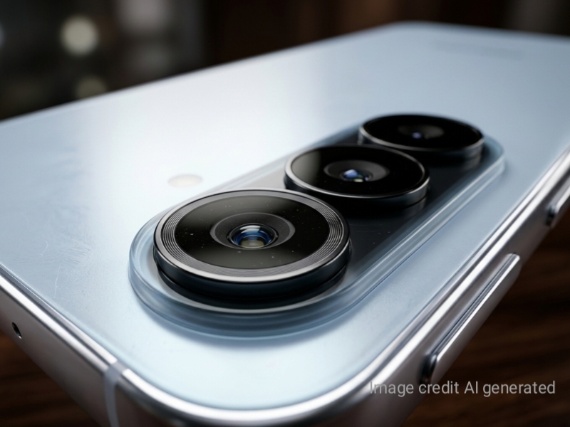 Samsung Galaxy A57 close-up rear camera design with triple lens setup and premium blue finish